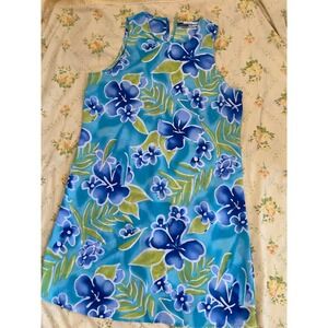 California Concepts Tropical Floral Sleeveless Mini Shift Dress Blue Green Sz 13
